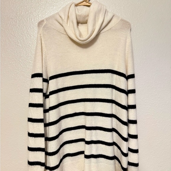 Old Navy Cream and Black Striped Turtleneck Sweater - Picture 1 of 3